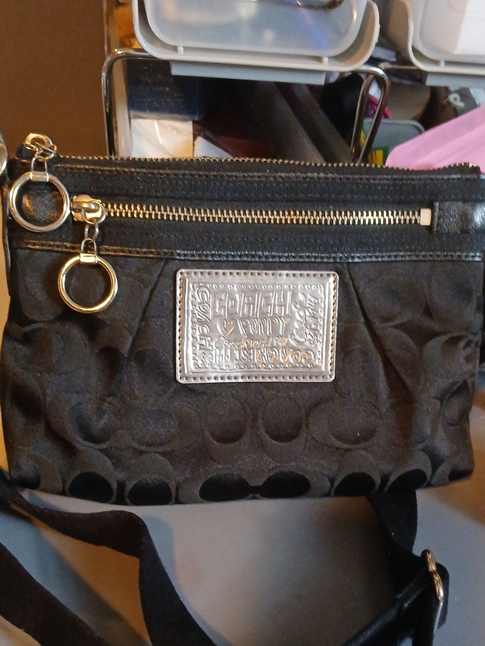 Coach POPPY Black Signature Canvas Crossbody with Silver Accents 2 Hang Tags